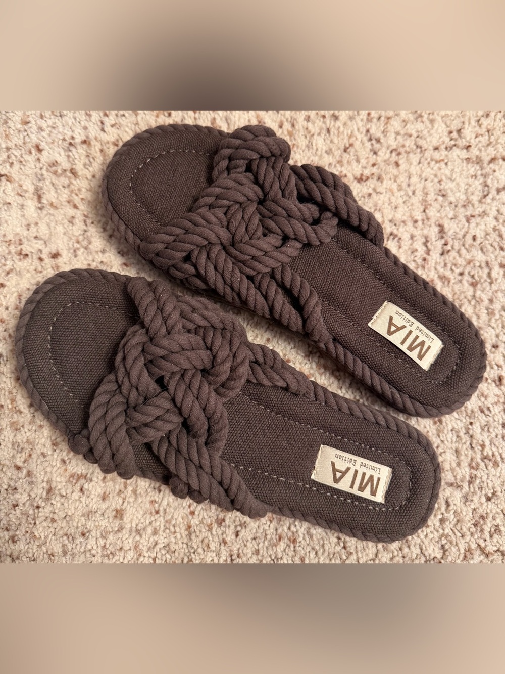 MIA Miko Braided Rope Slide Sandals, Limited Edition from Free People, Brown, 9